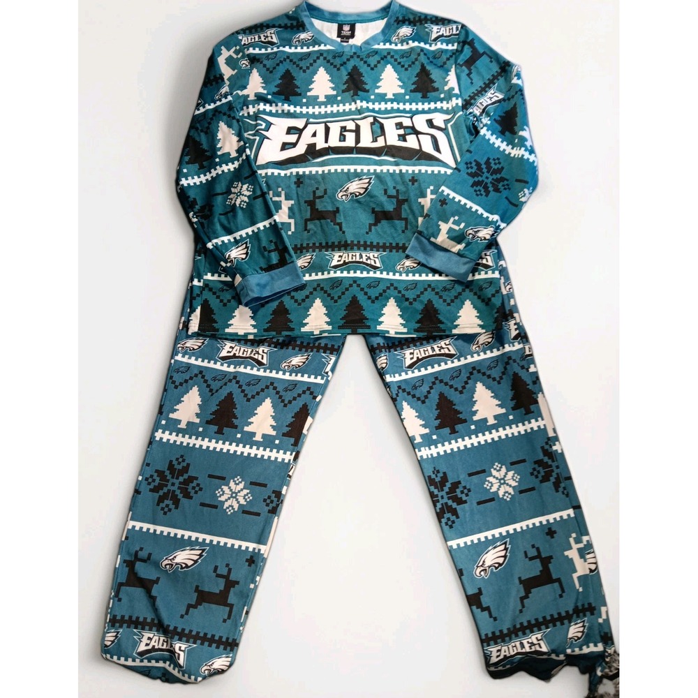 Philadelphia Eagles NFL Fleece Pajamas Mens Large 2-Piece Sleepwear Set Holiday